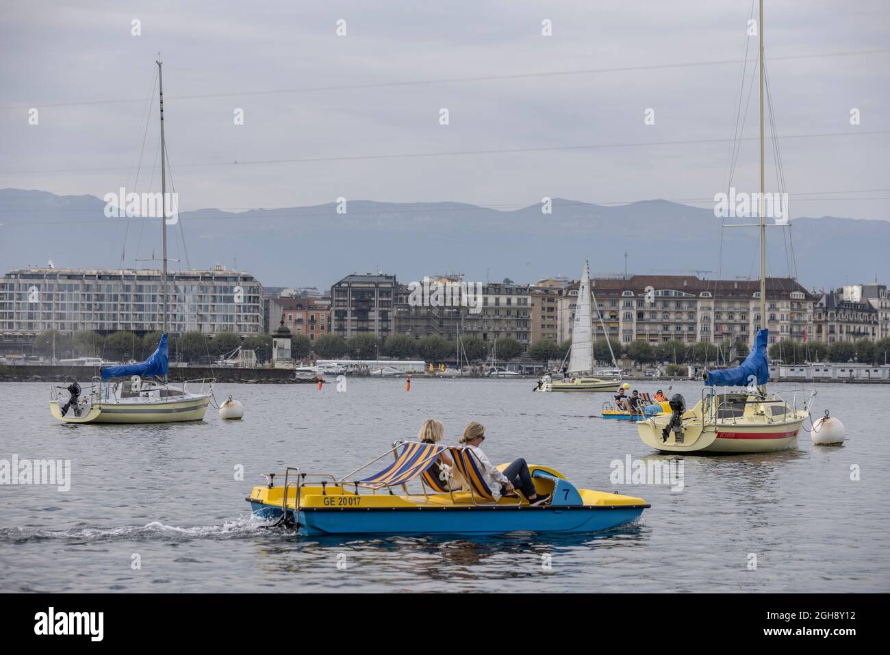 Genève en Suisse, à la pointe sud de l'expansion du lac Léman (lac Léman), Banque D'Images