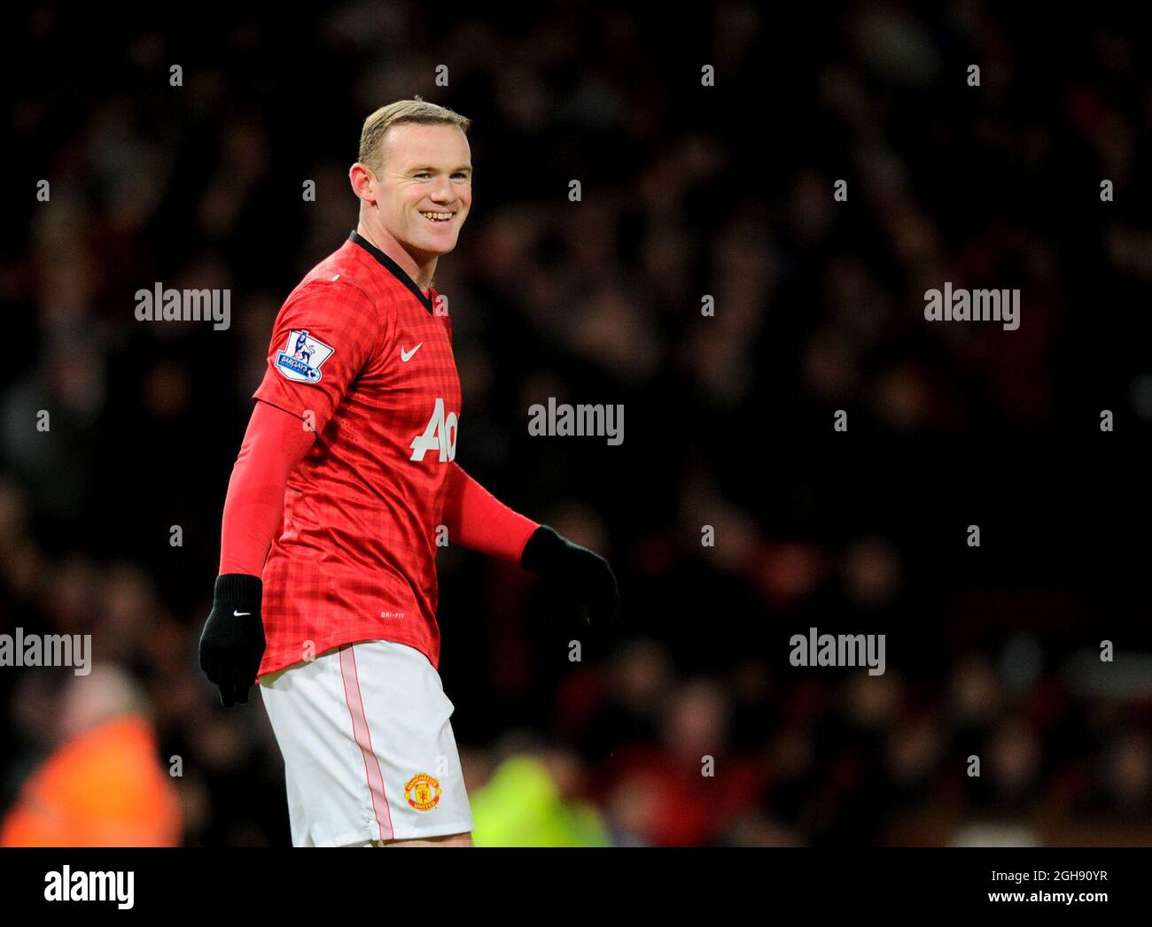 Wayne Rooney de Manchester United est heureux d'avoir marqué le match de football de la Barclays Premier League entre Manchester Utd et Southampton au stade Old Trafford de Manchester, au Royaume-Uni, le 30 janvier 2013. Banque D'Images