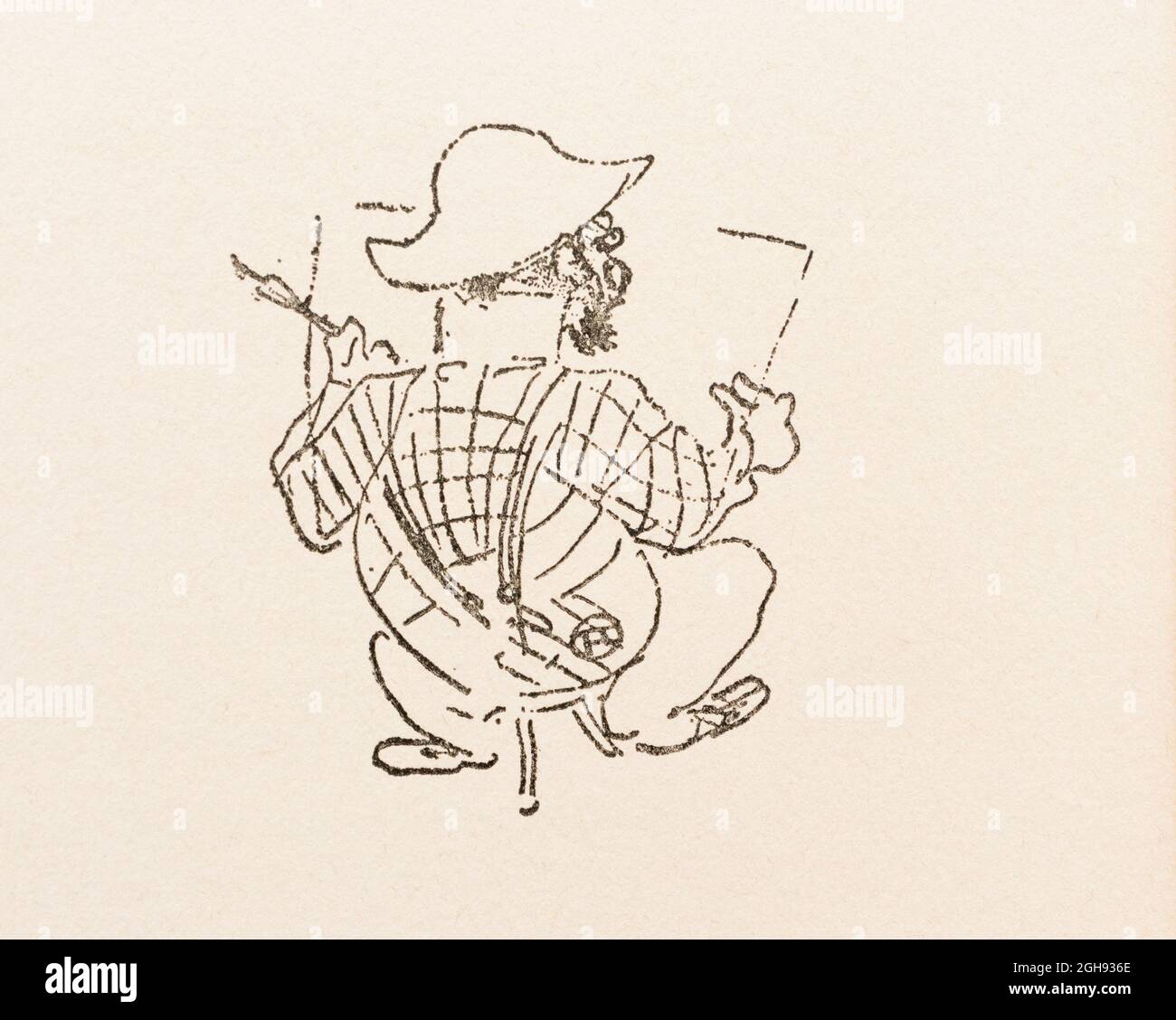 Caricature ludique autoportrait d'Henri Toulouse-Lautrec, 1864 - 1901, artiste postimpressionniste français. Banque D'Images