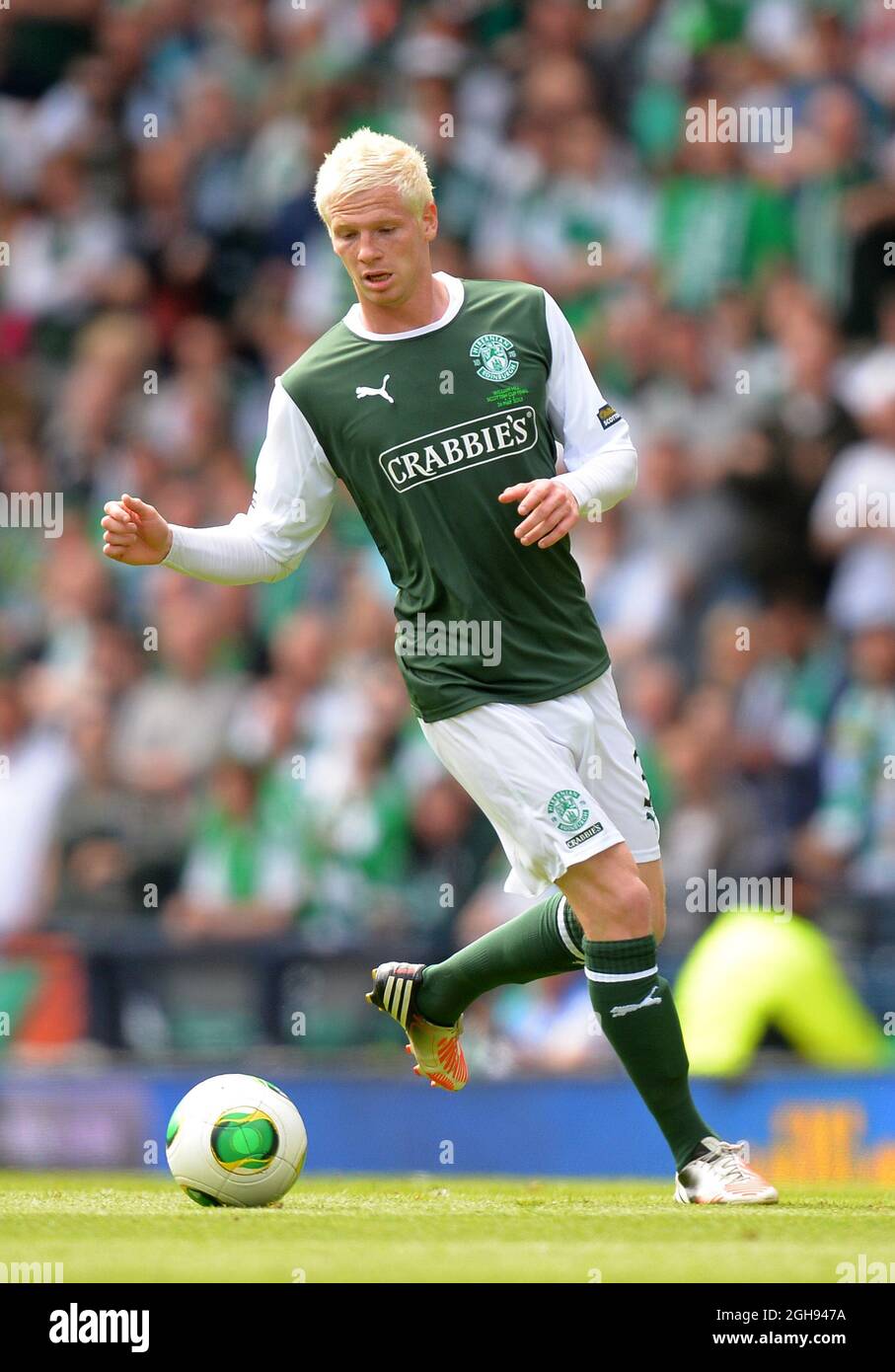 Ryan McGivern de Hibernian lors de la finale de la coupe écossaise William Hill entre Hibernian et Celtic au stade Hampden Park à Glasgow, Écosse, le 26 mai 2013. Photo Simon Bellis Banque D'Images