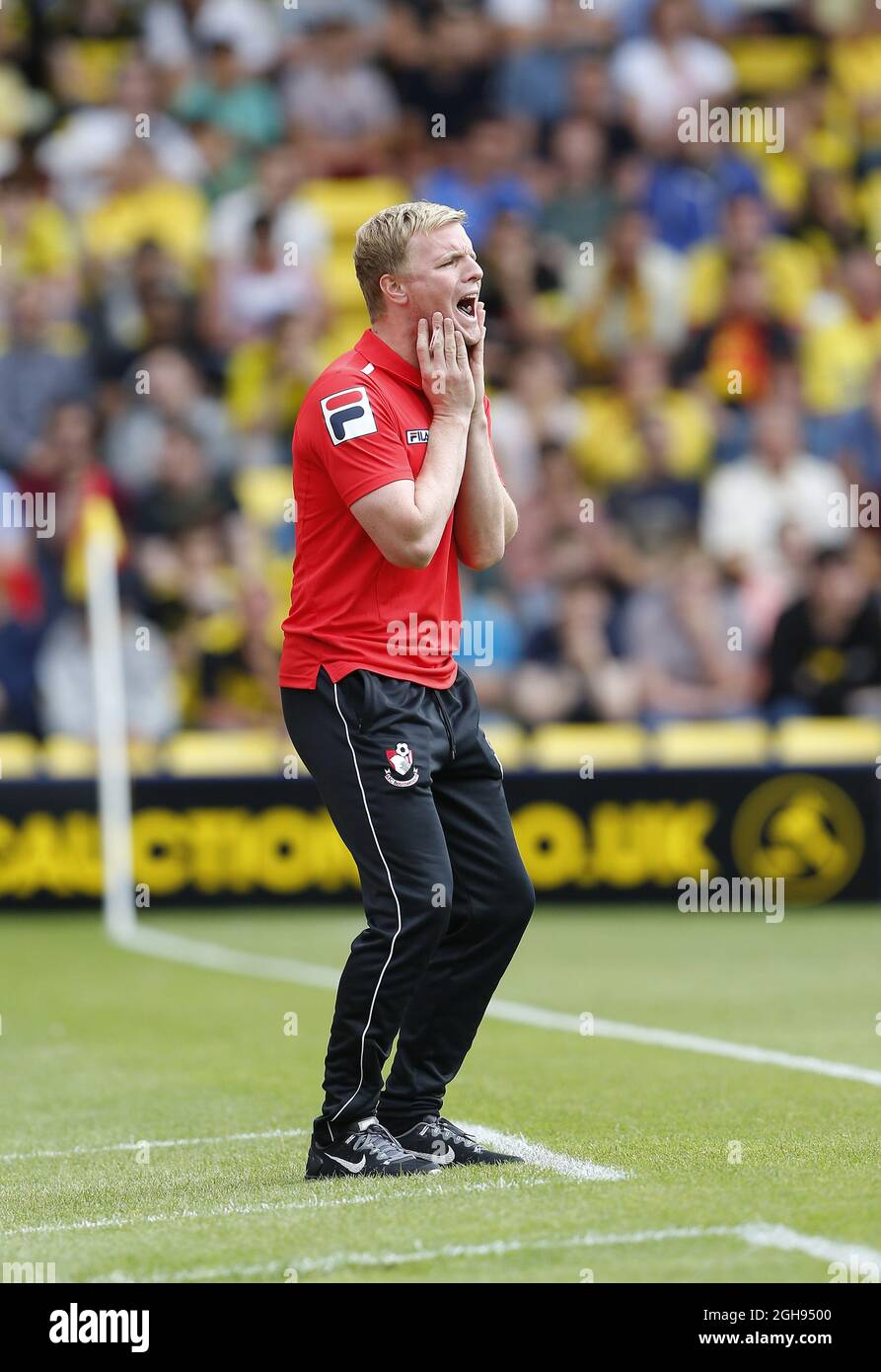 Eddie Howe, de Bournemouth, regarde pendant le match de championnat Sky Bet entre Watford et AFC Bournemouth qui s'est tenu à Vicarage Road à Watford, au Royaume-Uni, le 10 août 2013. Photo de: David Klein Banque D'Images