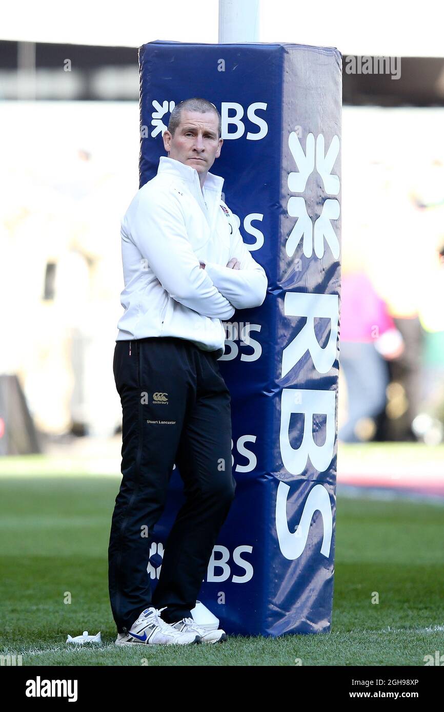 Stuart Lancaster, entraîneur-chef de l'Angleterre, lors du match des RBS 6 entre l'Angleterre et le pays de Galles au stade Twickenham à Londres le 9 mars 2014. Photo Charlie Forgham-Bailey. Banque D'Images