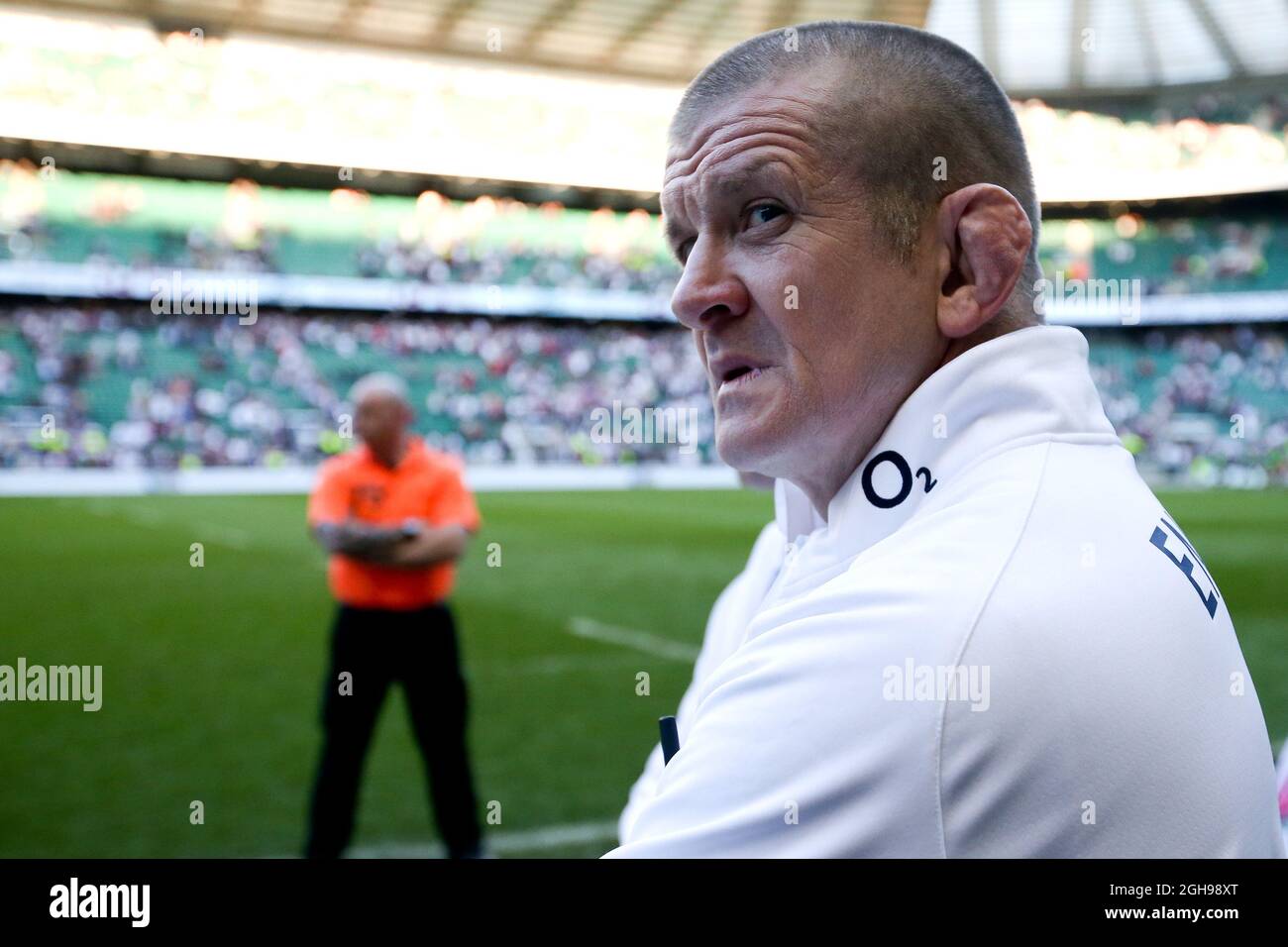 L'Angleterre avance l'entraîneur Graham Rowntree lors du match RBS 6 Nations entre l'Angleterre et le pays de Galles au stade Twickenham à Londres le 9 mars 2014. Photo Charlie Forgham-Bailey. Banque D'Images