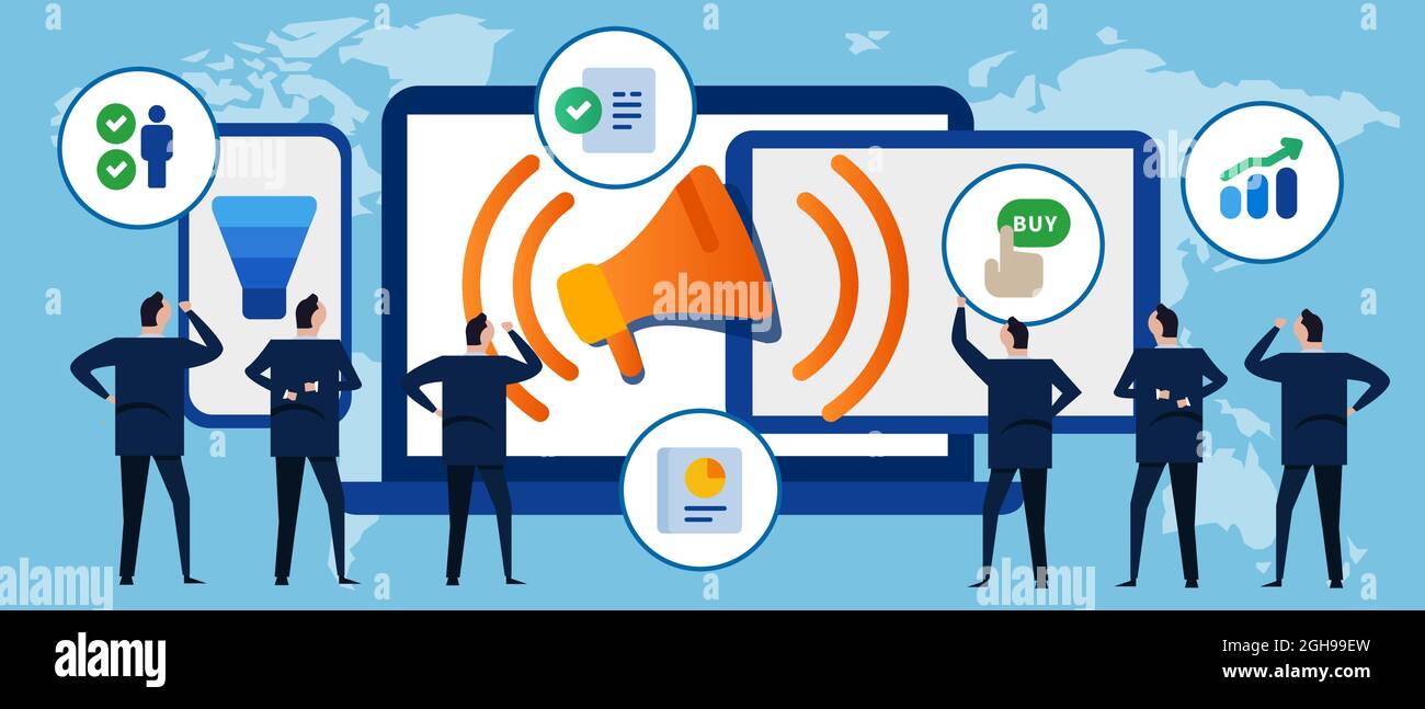 omnicanal multi plate-forme marketing canal de publicité numérique à travers l'appareil atteignant public cible marché Illustration de Vecteur