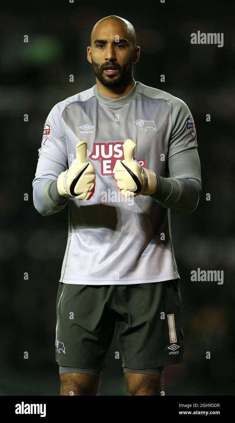 Lee Grant, du comté de Derby, lors du match de finale du quartier de la One Cup de la capitale entre Derby County et Chelsea, au stade iPRO, à Derby, en Angleterre, le 16 décembre 2014. Simon Bellis Banque D'Images