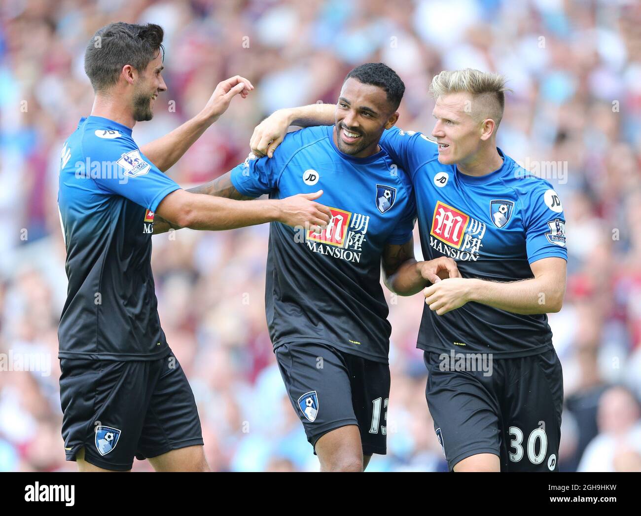 Image #: 39225847 22 août 2015 - Londres, Royaume-Uni - le Callum Wilson de Bournemouth célèbre son deuxième but..Barclays Premier League - West Ham United vs AFC Bournemouth - Selhurst Park -Angleterre - 22 août 2015. Banque D'Images