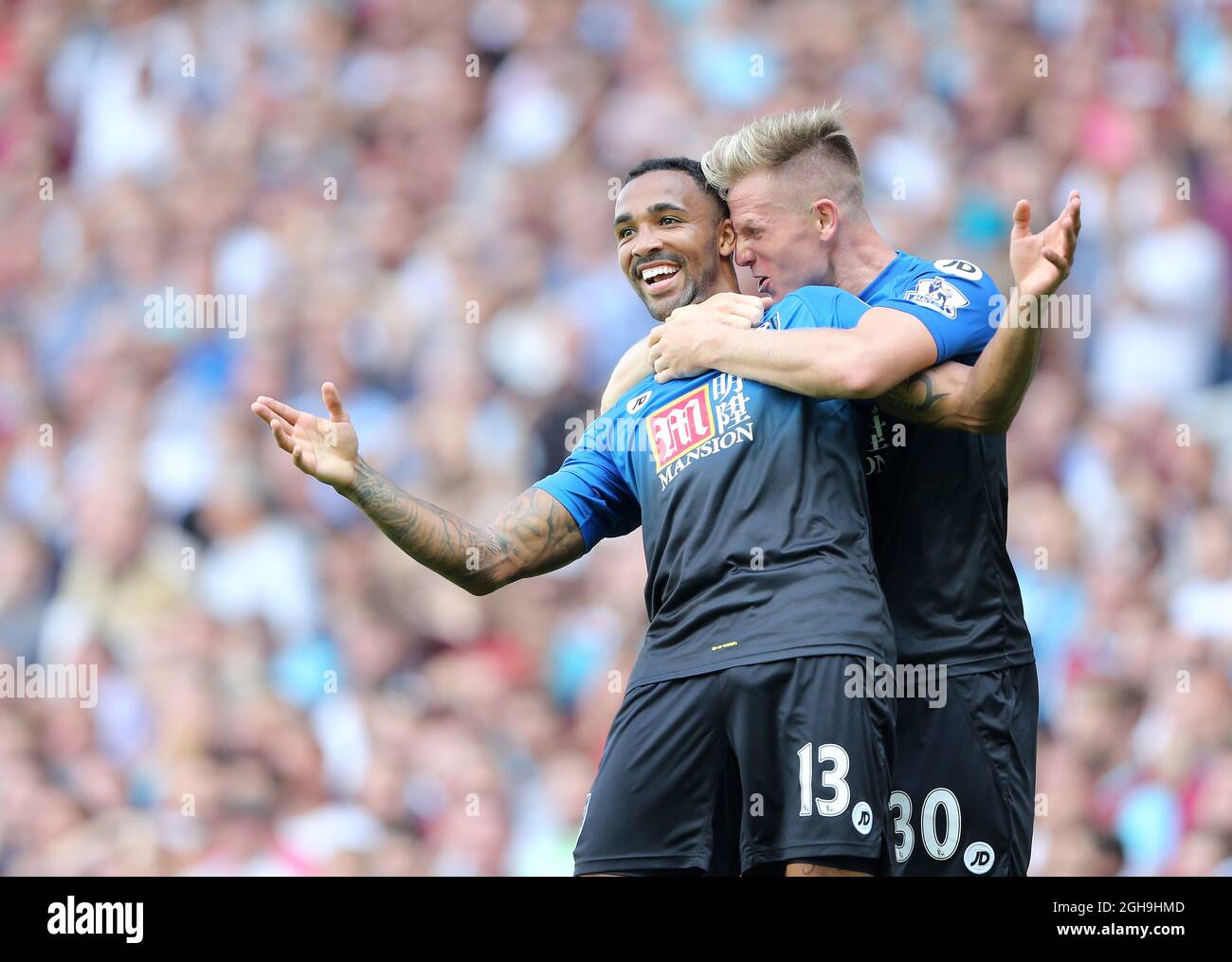 Image #: 39225544 22 août 2015 - Londres, Royaume-Uni - le Callum Wilson de Bournemouth célèbre son deuxième but..Barclays Premier League - West Ham United vs AFC Bournemouth - Selhurst Park -Angleterre - 22 août 2015. Banque D'Images