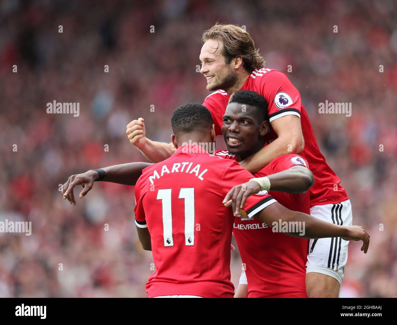 Paul Pogba, de Manchester United, célèbre son quatrième but lors du match de première ligue au stade Old Trafford, à Manchester. Photo date 13 août 2017. Le crédit photo doit être lu : David Klein/Sportimage via PA Images Banque D'Images