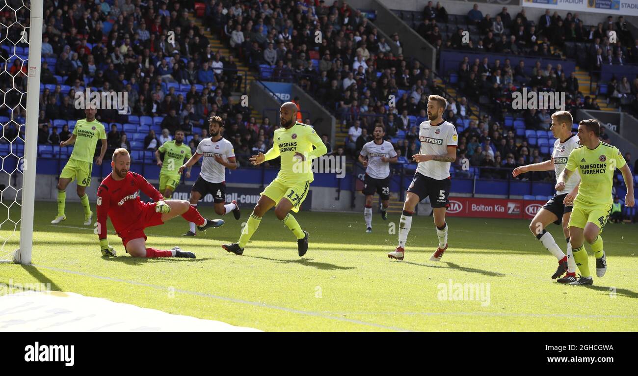 John Fleck, de Sheffield Utd, a obtenu le troisième score lors du match du championnat Sky Bet au stade de l'université de Bolton, à Bolton. Photo date 25 août 2018. Le crédit photo doit se lire comme suit : Simon Bellis/Sportimage via PA Images Banque D'Images