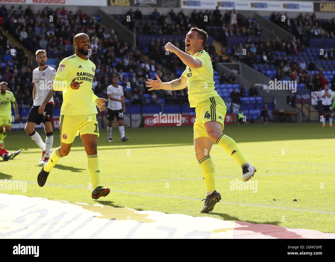 John Fleck, de Sheffield Utd, célèbre le troisième but du match du championnat Sky Bet au stade de l'université de Bolton, à Bolton. Photo date 25 août 2018. Le crédit photo doit se lire comme suit : Simon Bellis/Sportimage via PA Images Banque D'Images
