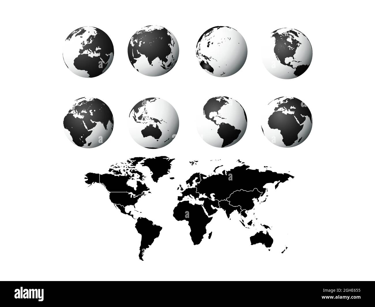 Icônes globe terrestre. hémisphères terrestres avec continents. ensemble de cartes vectorielles. Illustration de Vecteur