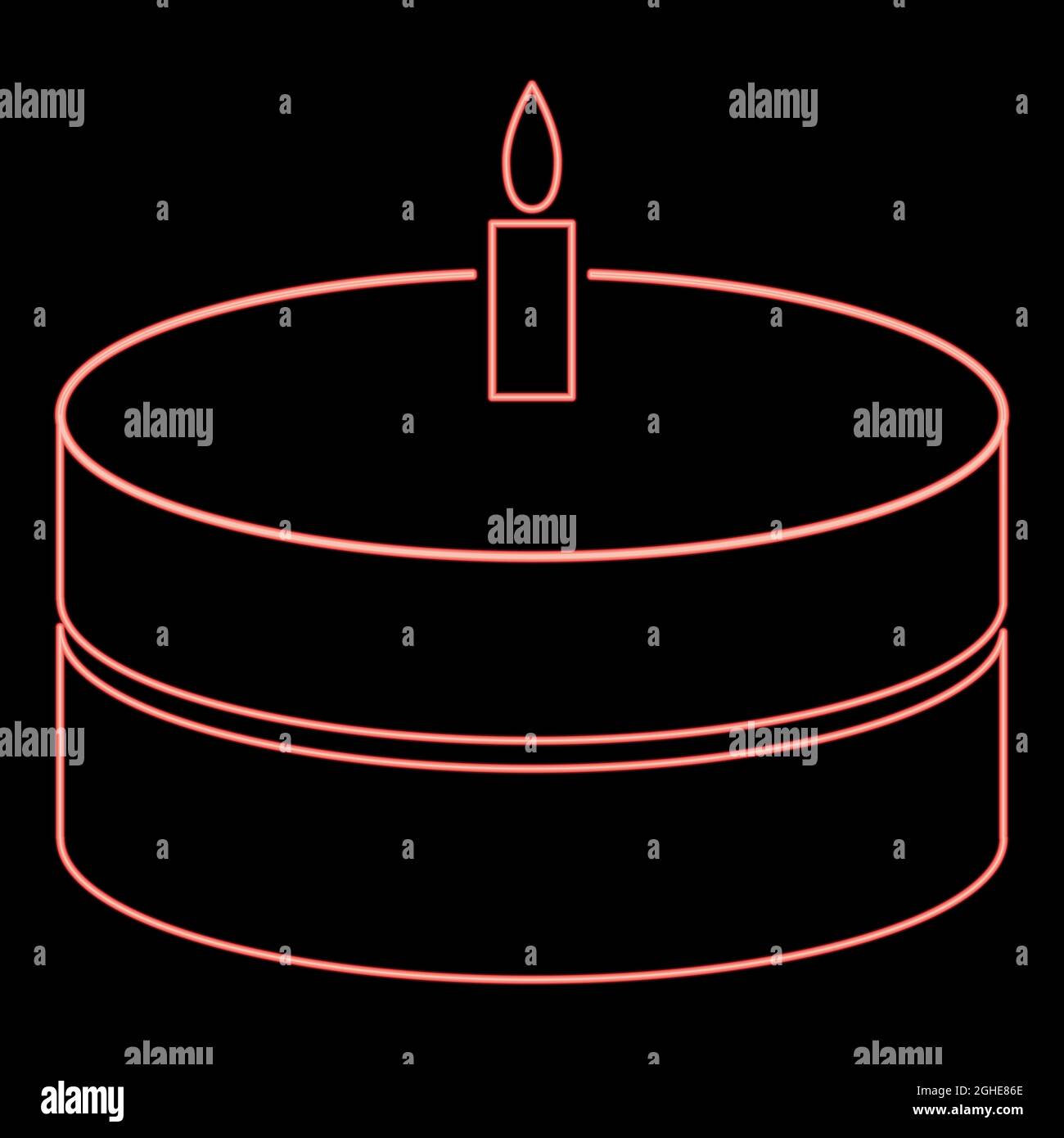 Gâteau au néon avec bougie rouge vecteur de couleur illustration plat style lumière image Illustration de Vecteur