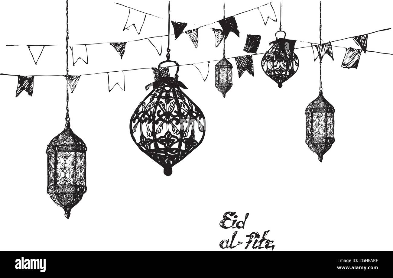 Ramadan Kareem Iftar fête célébration, Eid Al Fitr Mubarak, dessin à la main esquisse illustration du vecteur. Illustration de Vecteur