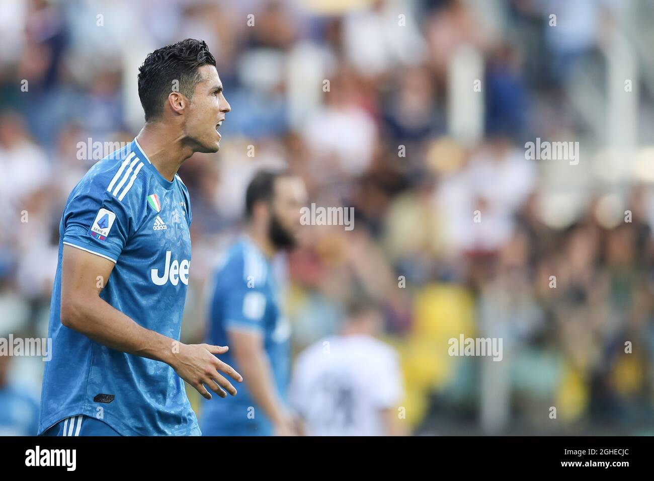 Cristiano Ronaldo de Juventus réagit avec colère pendant le match de Serie A au Stadio Ennio Tardini, à Parme. Date de la photo : 24 août 2019. Le crédit photo doit être lu : Jonathan Moscrop/Sportimage via PA Images Banque D'Images