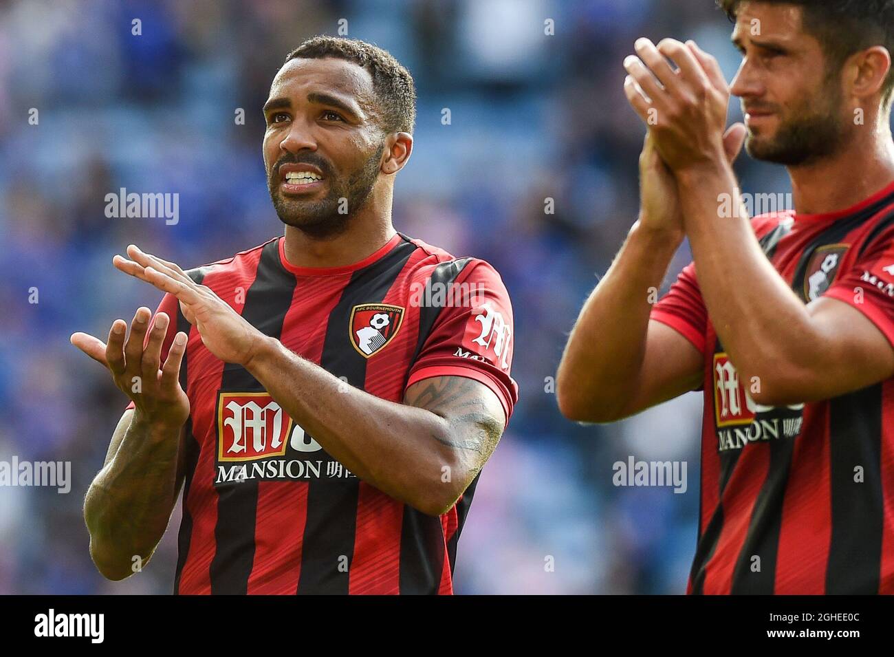 Callum Wilson de Bournemouth applaudit les fans lors du match de la Premier League au King Power Stadium de Leicester. Date de la photo : 31 août 2019. Le crédit photo doit être lu : Harry Marshall/Sportimage via PA Images Banque D'Images