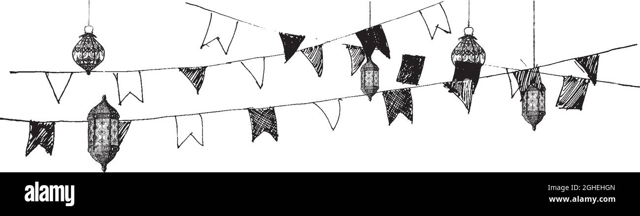 Ramadan Kareem Iftar fête célébration, Eid Al Fitr Mubarak, dessin à la main esquisse illustration du vecteur. Illustration de Vecteur
