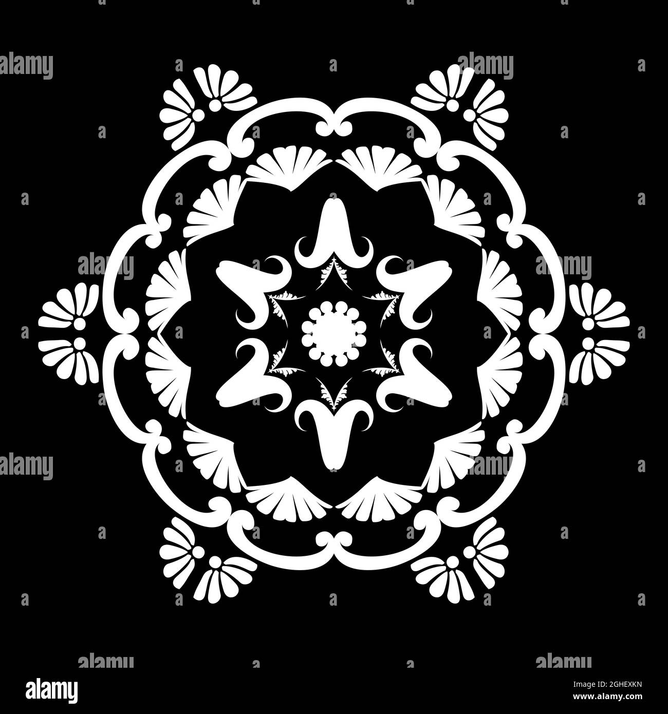 Décoration ronde. Graphiques numériques. Motif damassé antique. Pour la décoration des fêtes, les brochures, les tatouages, la découpe au laser. Noir et blanc. Arabe. Illustration de Vecteur