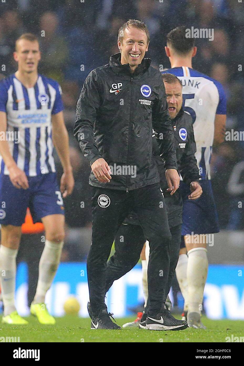 BrightonÕs entraîneur-chef Graham Potter se réjouit de la fin du match de la Premier League au stade communautaire American Express, Brighton et Hove. Date de la photo : 26 octobre 2019. Le crédit photo doit se lire comme suit : Paul Terry/Sportimage via PA Images Banque D'Images