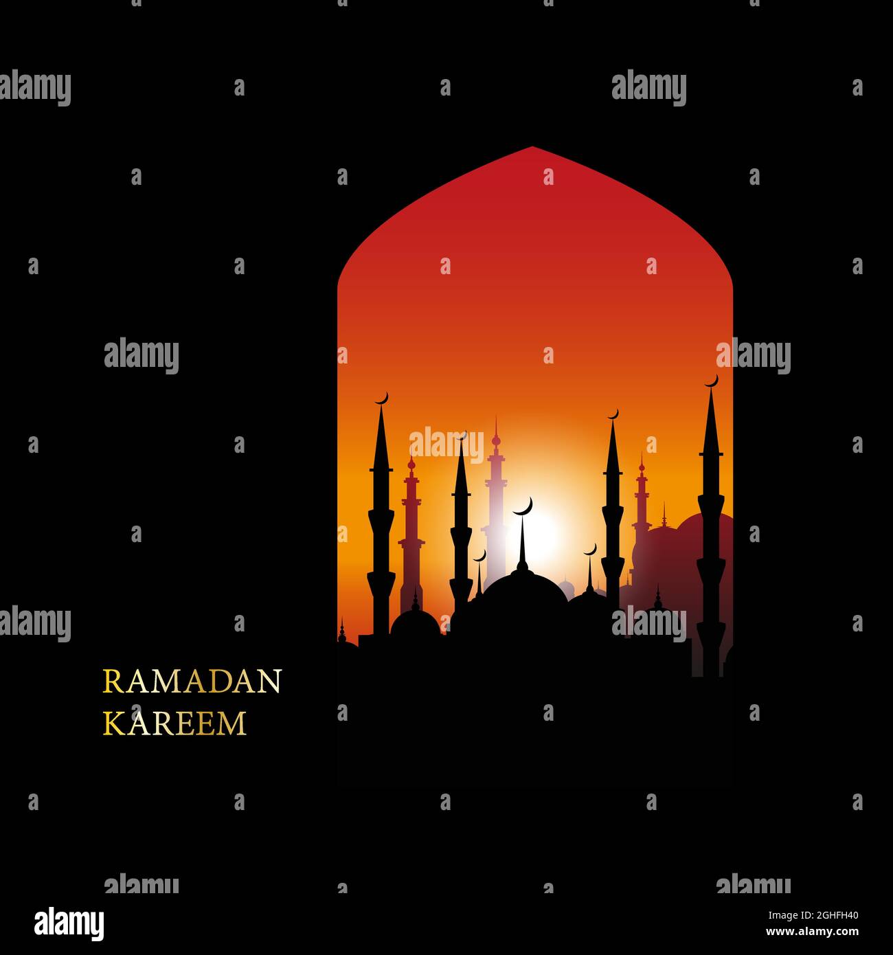 Ramadan Kareem salutation islamique ligne design mosquée dôme avec motif arabe Illustration de Vecteur