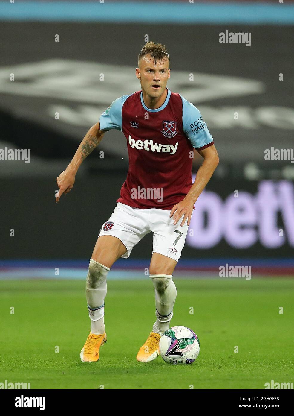 Andriy Yarmolenko de West Ham pendant le match de la Carabao Cup au London Stadium, Londres. Date de la photo : 15 septembre 2020. Le crédit photo doit être lu : David Klein/Sportimage via PA Images Banque D'Images