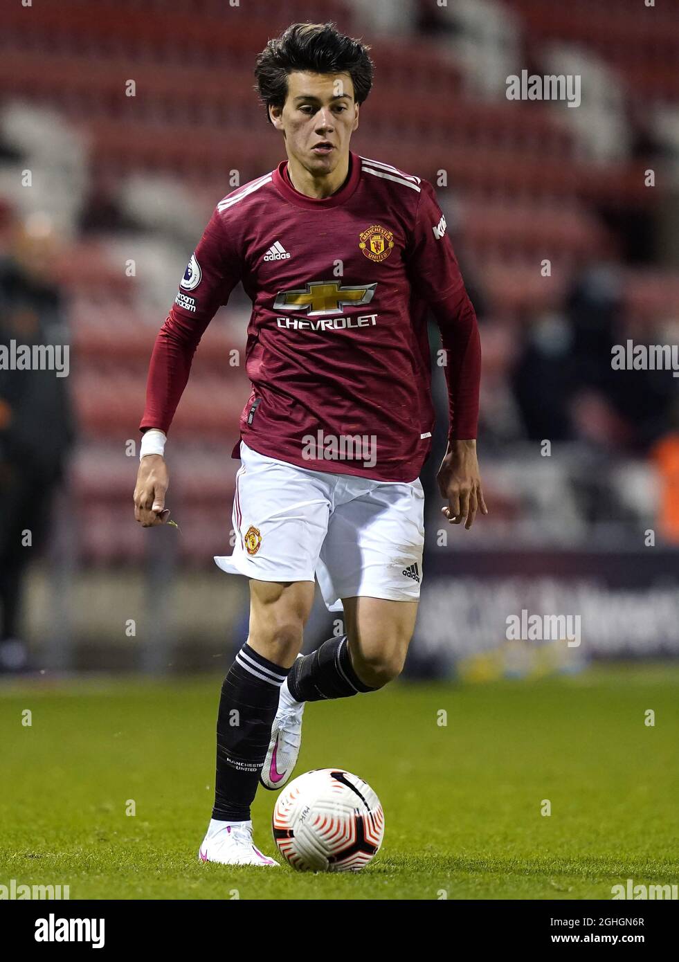 Facundo Pellistri de Manchester United lors du match de la Premier League 2 à Leigh Sports Village, Leigh. Date de la photo : 23 octobre 2020. Le crédit photo doit se lire comme suit : Andrew Yates/Sportimage via PA Images Banque D'Images