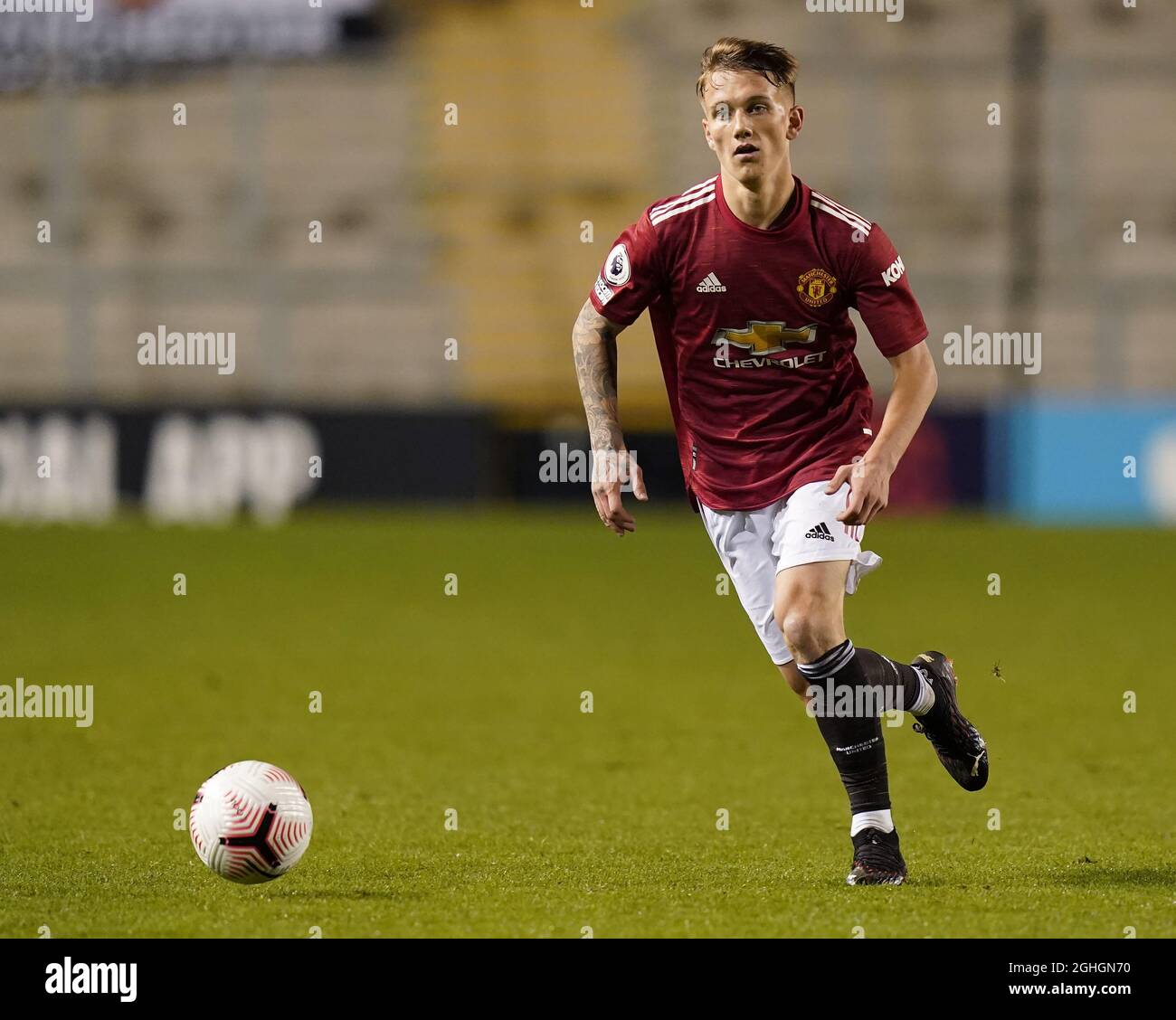 Ethan Galbraith de Manchester United lors du match de la Premier League 2 à Leigh Sports Village, Leigh. Date de la photo : 23 octobre 2020. Le crédit photo doit se lire comme suit : Andrew Yates/Sportimage via PA Images Banque D'Images