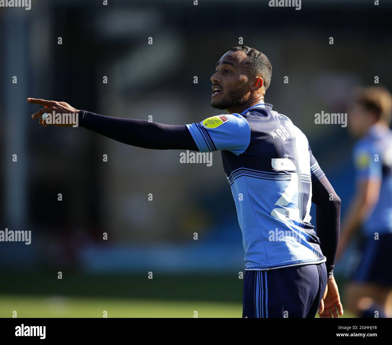 Jordan Obita de Wycombe Wanderers pendant le match de championnat de Sky Bet à Adams Park, High Wycombe. Date de la photo : 28 février 2021. Le crédit photo doit être lu : David Klein/Sportimage via PA Images Banque D'Images