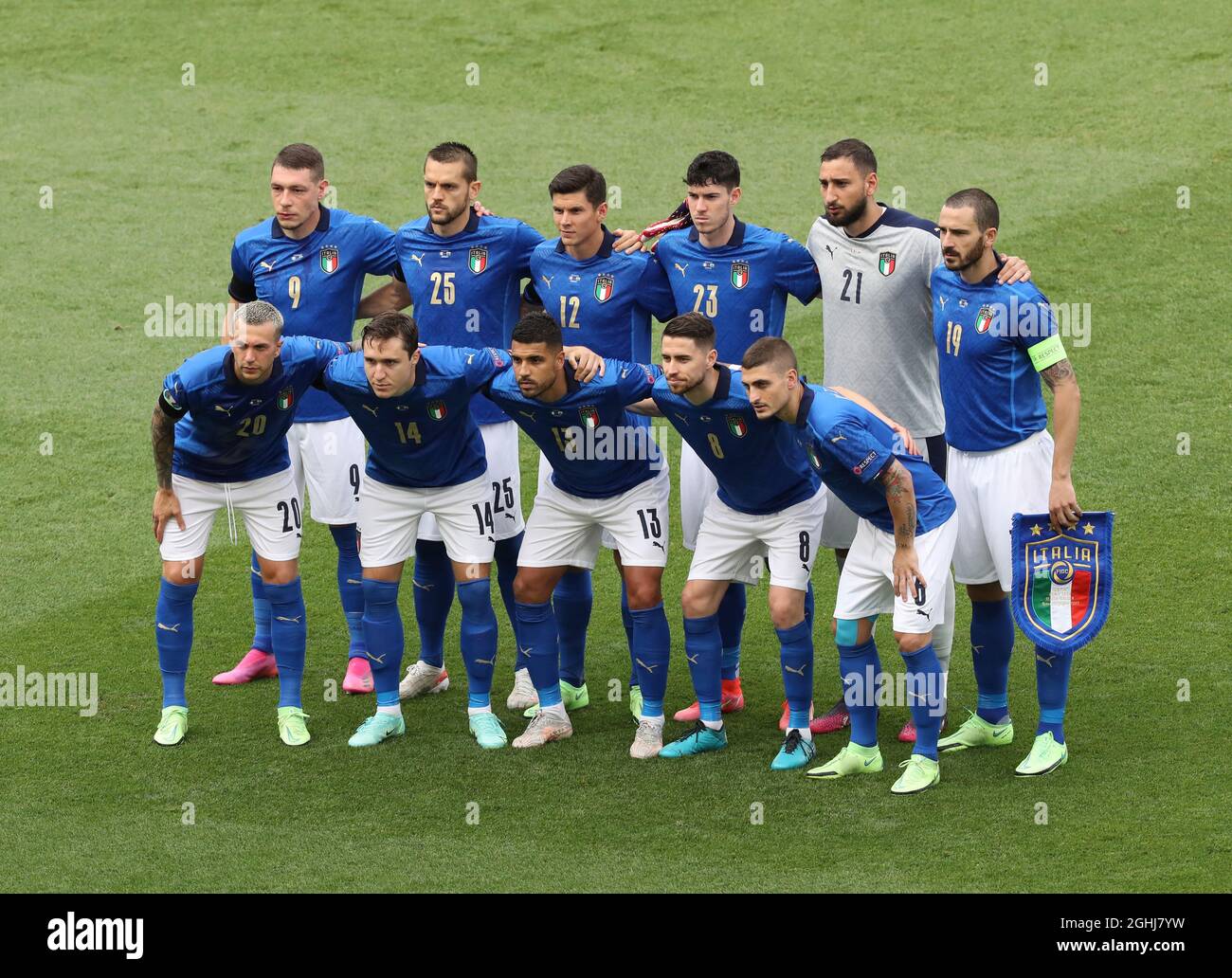 Rome, Italie, 20 juin 2021. L'équipe italienne se place lors du match des Championnats d'Europe de l'UEFA au Stadio Olimpico, à Rome. Le crédit photo devrait se lire: Jonathan Moscrop / Sportimage Banque D'Images