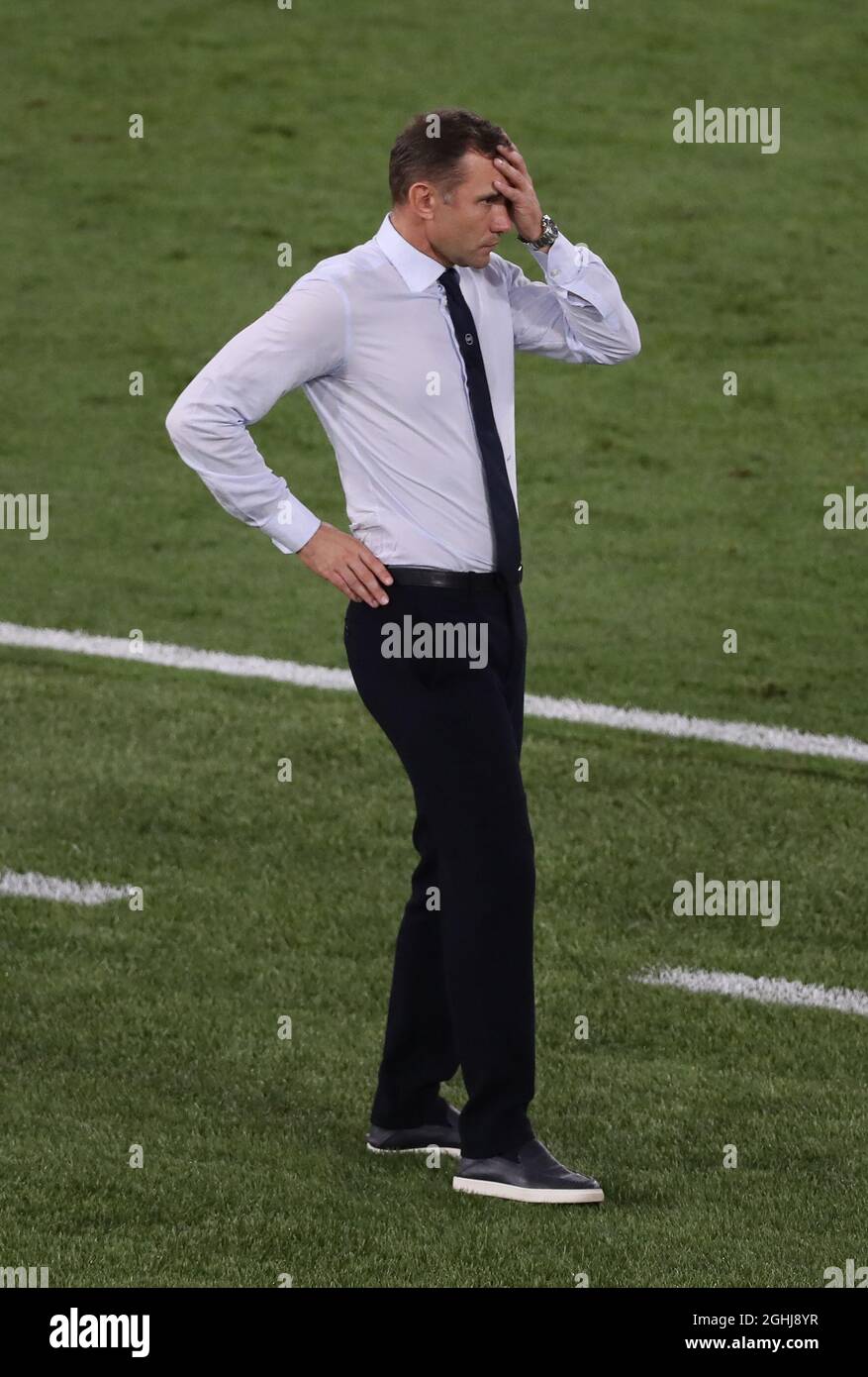 Rome, Italie, 3 juillet 2021. L'entraîneur ukrainien Andriy Shevchenko réagit lors du match de finale du quart de l'Euro 2020 de l'UEFA au Stadio Olimpico, à Rome. Le crédit photo devrait se lire: Jonathan Moscrop / Sportimage Banque D'Images