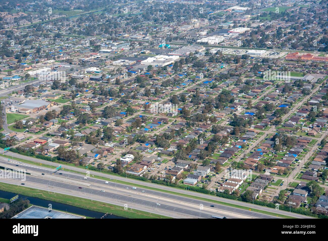 La Nouvelle-Orléans, États-Unis d'Amérique. 03 septembre 2021. Vue aérienne des quartiers à la suite de l'ouragan Ida de catégorie 4 le 3 septembre 2021 à la Nouvelle-Orléans, Louisiane. Crédit : PO2 Ryan Dickinson/États-Unis Coast Guard/Alamy Live News Banque D'Images