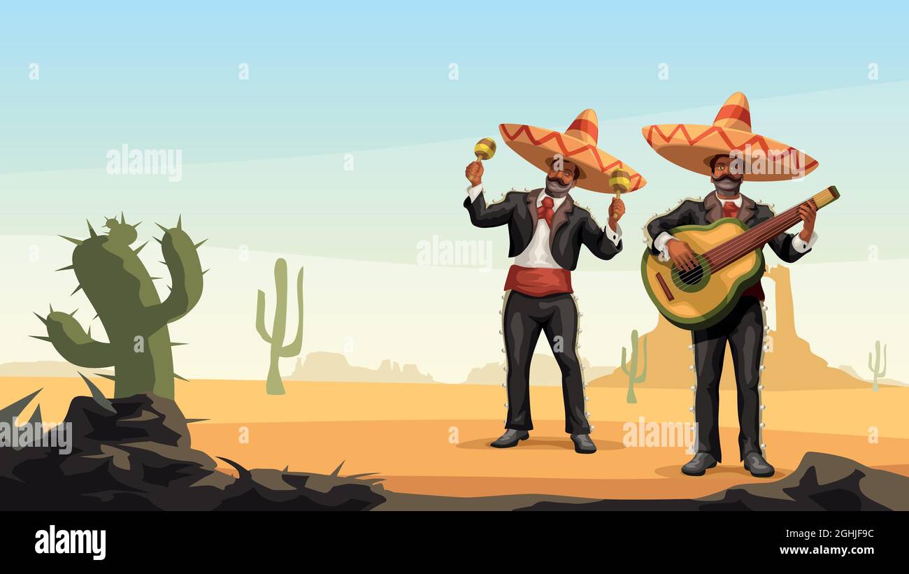 deux mariachi mexicains mâles jouant de la musique en plein air Illustration de Vecteur