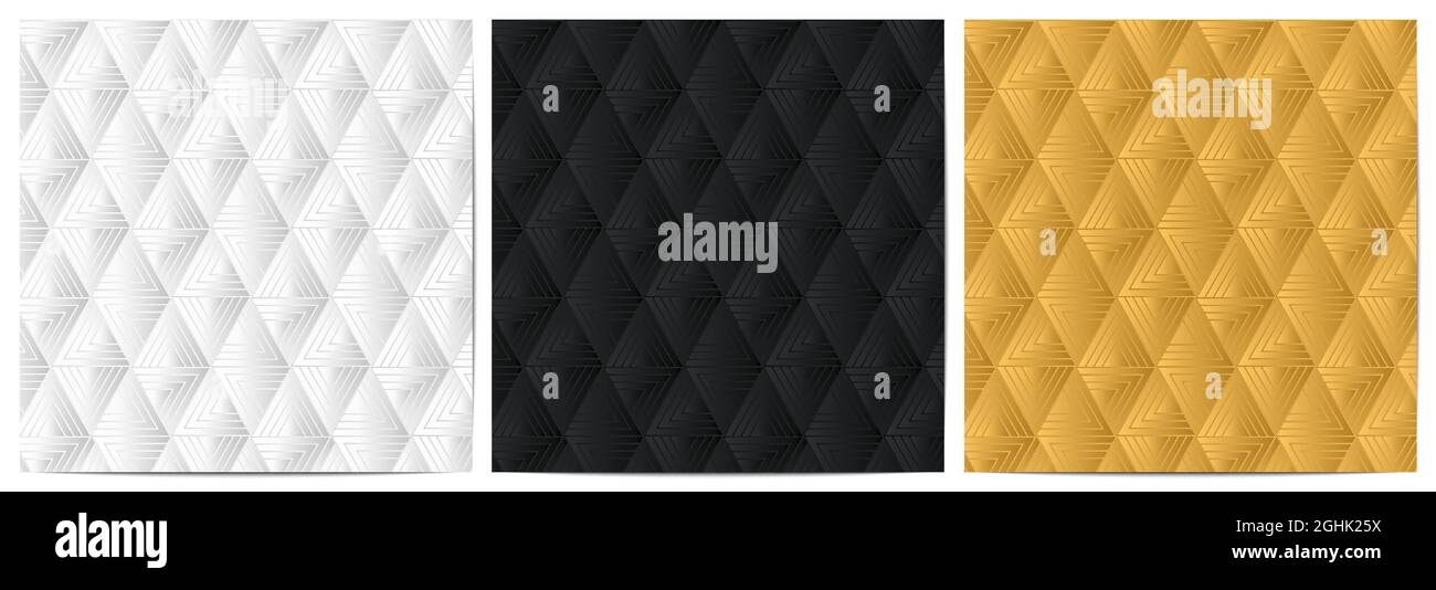 Ensemble de motifs géométriques abstraits avec forme polygonale élégante de fond blanc, noir et or Illustration de Vecteur