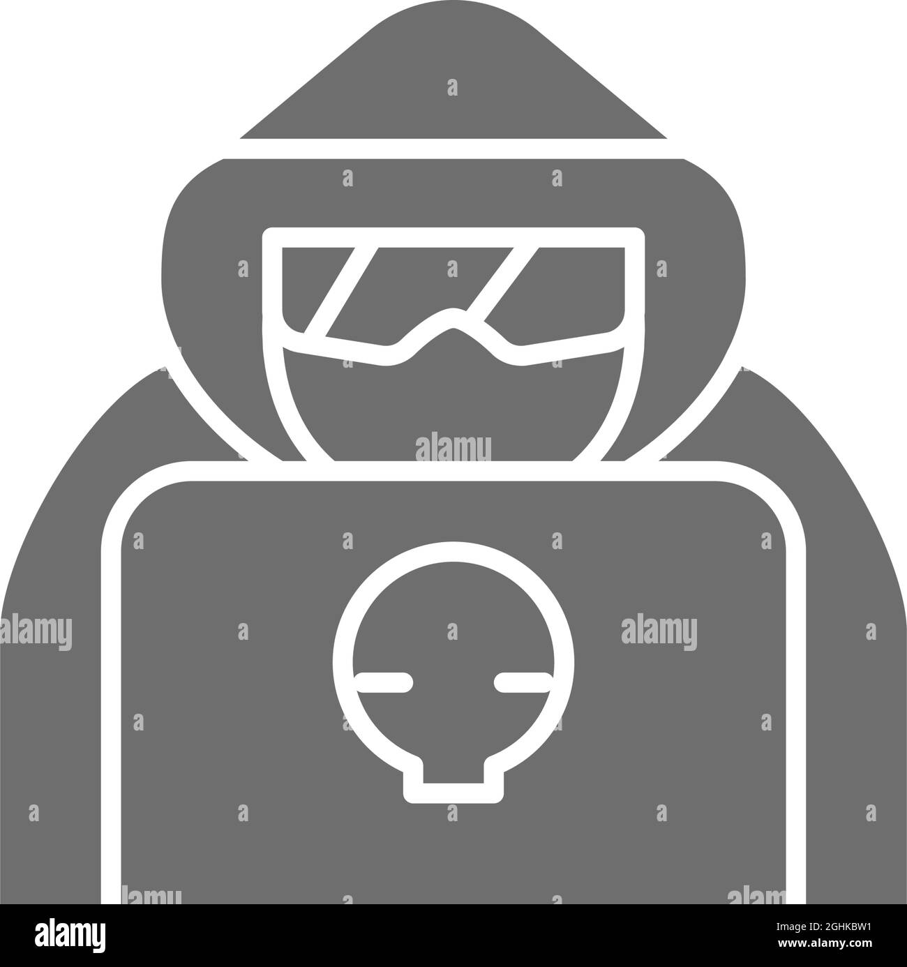 Pirate informatique avec ordinateur portable, icône grise d'agent espion. Illustration de Vecteur