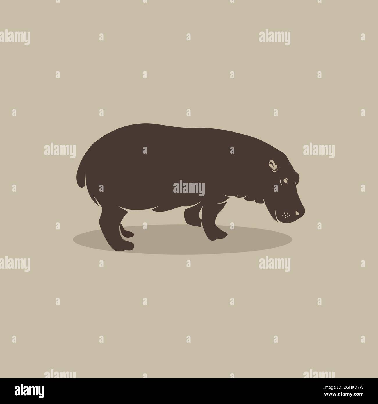Image vectorielle d'un hippopotame sur fond marron. Illustration vectorielle superposée facile à modifier. Animaux sauvages. Illustration de Vecteur