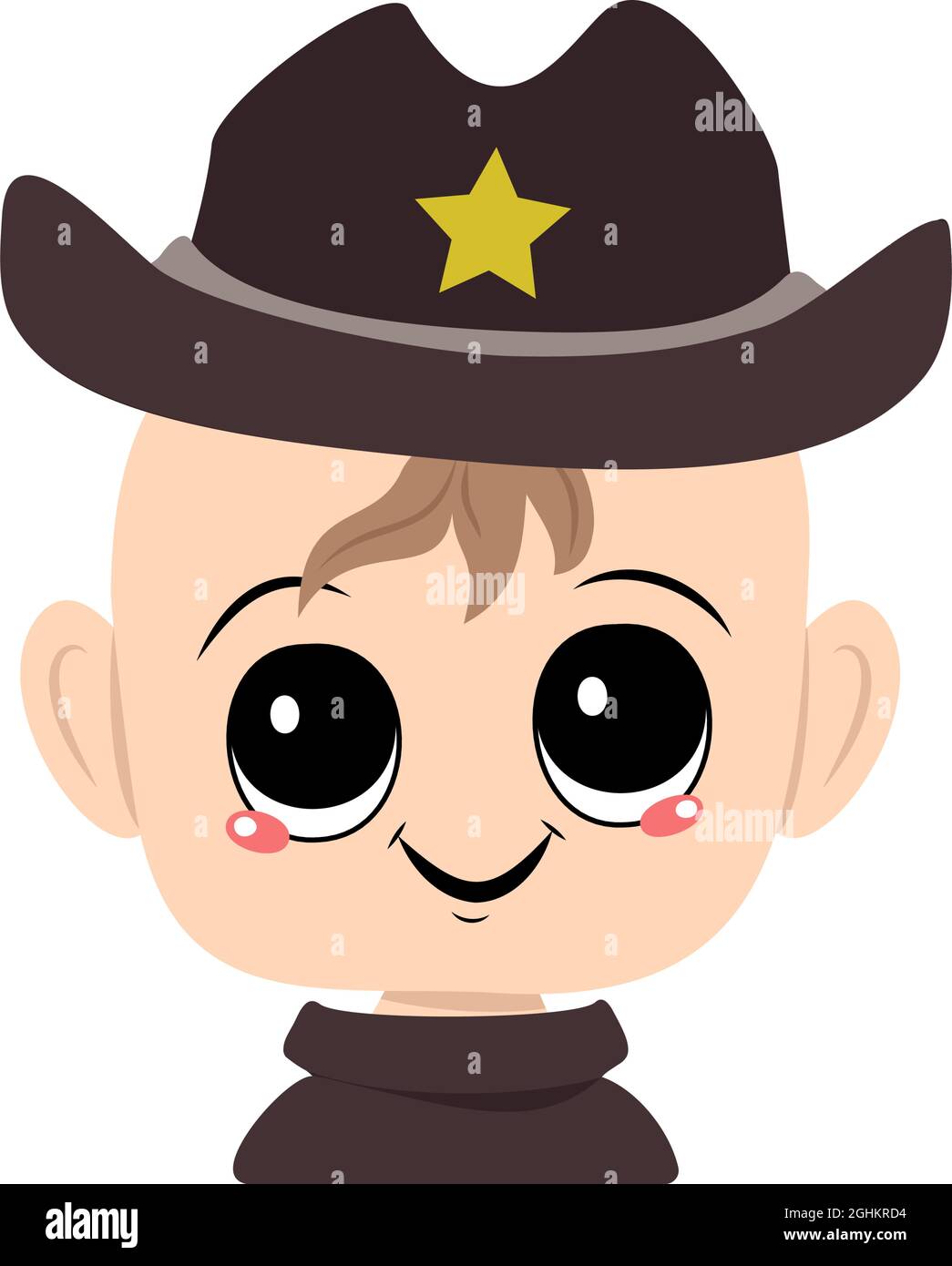 Avatar D Un Enfant Avec De Grands Yeux Et Un Grand Sourire Dans Un Chapeau De Sherif Avec Une Etoile Jaune Mignon Enfant Avec Un Visage Joyeux Dans Un Costume De Carnaval Tete