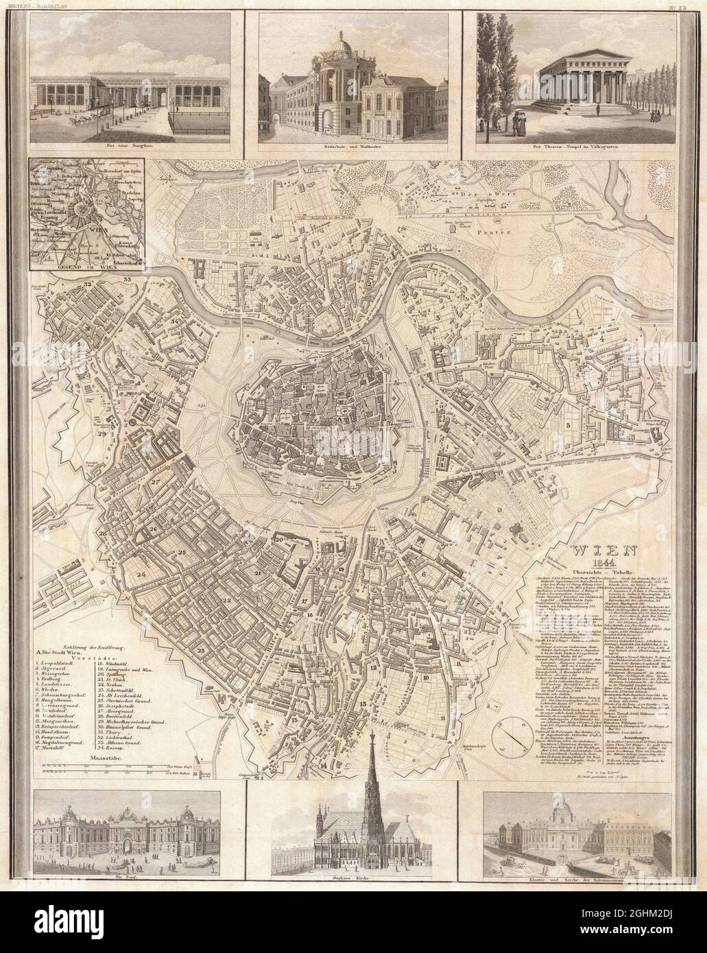 Carte de Vienne, carte de Vienne, carte de Vienne ancienne, carte de Vienne rétro, carte de Vienne ancienne, Carte de l'Autriche, carte de l'ancienne Autriche, carte de la Retro Autriche, Vienne, 1844 Banque D'Images