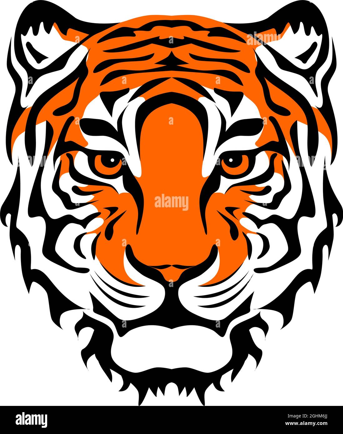 Dessin visage de tigre - symbole de la nouvelle année 2022 pour affiche, brochure, bannière, carte d'invitation. Illustration vectorielle isolée sur fond transparent. Illustration de Vecteur