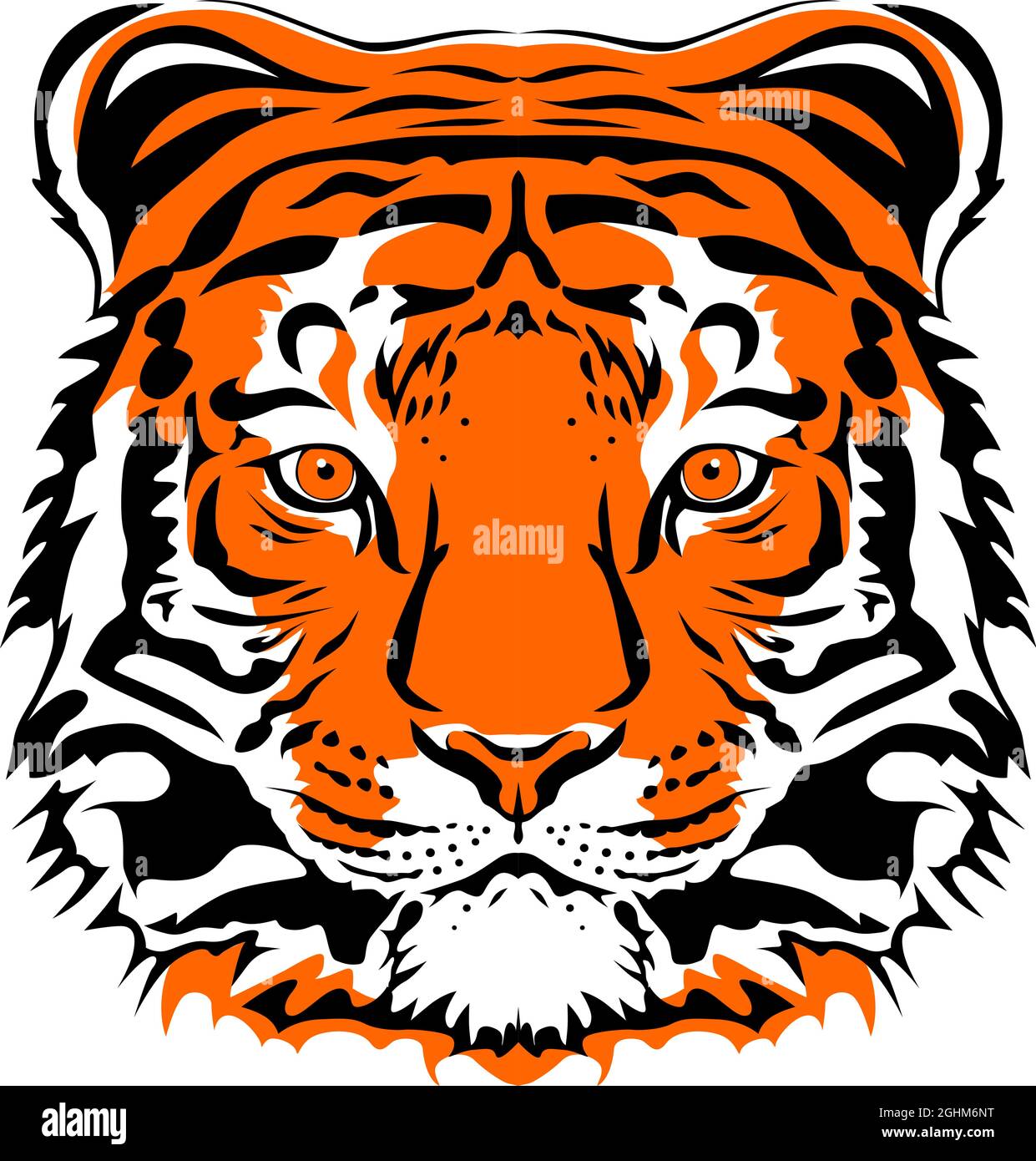 Dessin visage de tigre - symbole de la nouvelle année 2022 pour affiche, brochure, bannière, carte d'invitation. Illustration vectorielle isolée sur fond transparent. Illustration de Vecteur