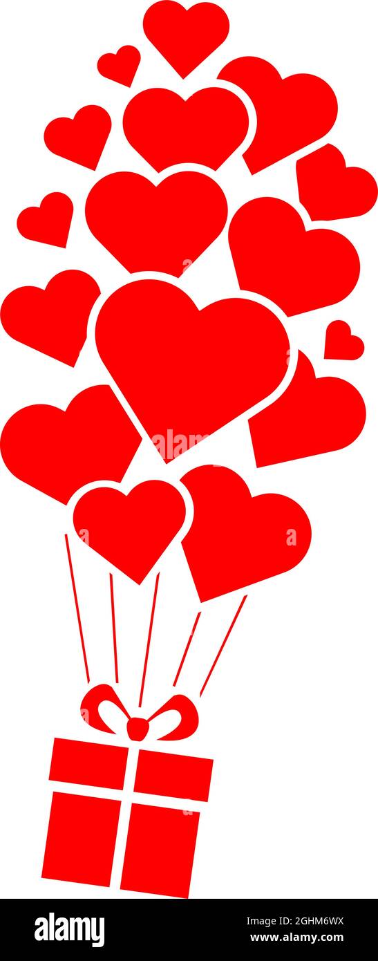 Le cadeau vole sur les ballons d'air sous forme de coeurs. Modèle de carte  de vœux, de circulaire et d'affiche pour la Saint-Valentin. Vecteur sur  fond transparent Image Vectorielle Stock - Alamy