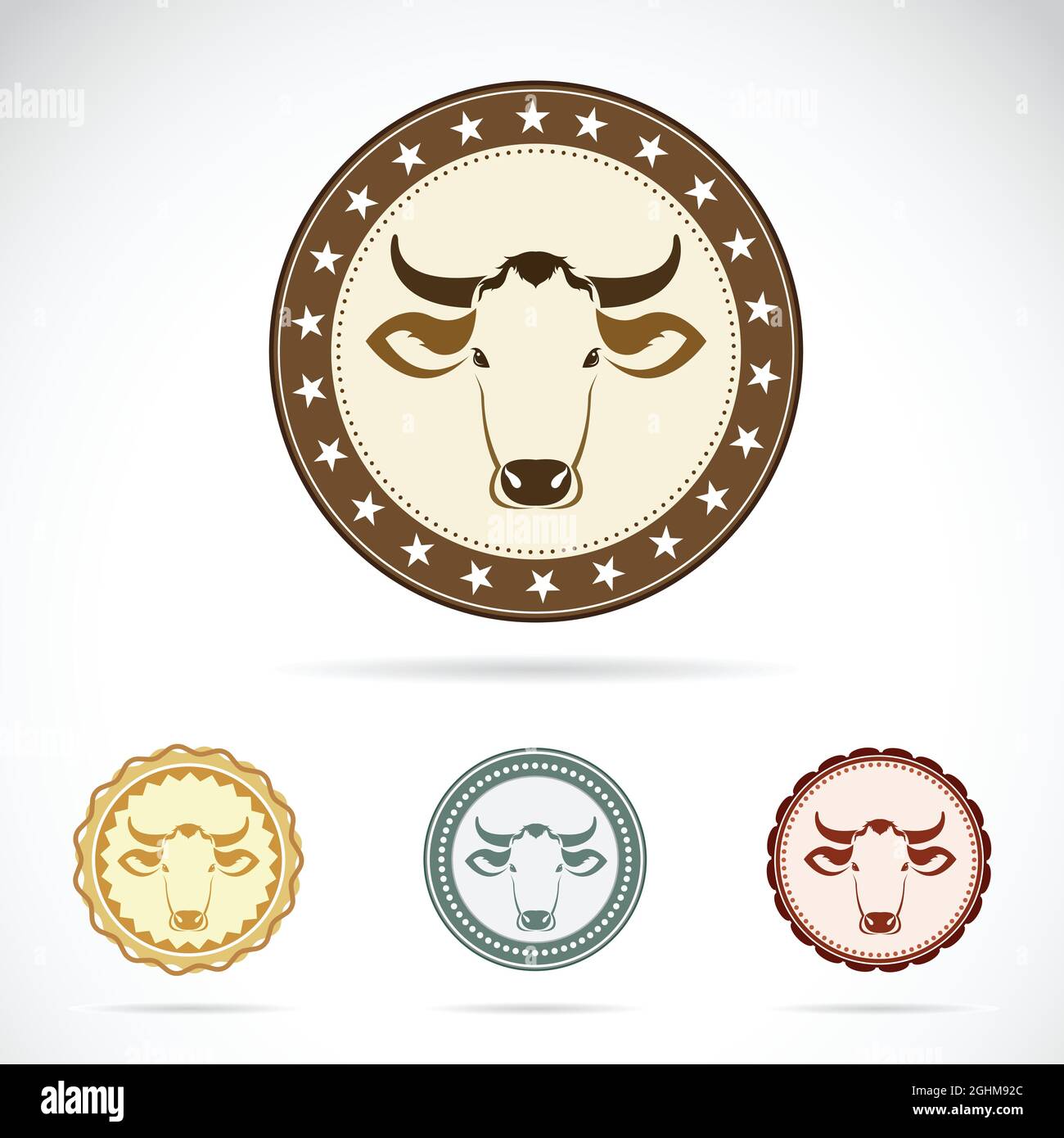 Ensemble d'étiquettes de vache vecteur sur fond blanc. Illustration vectorielle superposée facile à modifier. Animaux sauvages. Animal de ferme. Illustration de Vecteur
