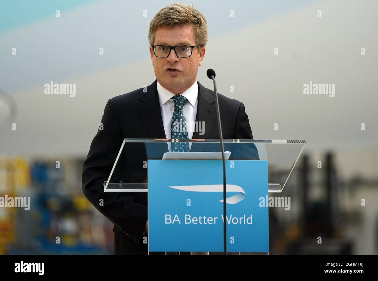 Sean Doyle, directeur général de British Airways, à l'aéroport d'Heathrow, lors d'une annonce sur le programme de développement durable de la compagnie aérienne. Date de la photo: Mardi 7 septembre 2021. Banque D'Images