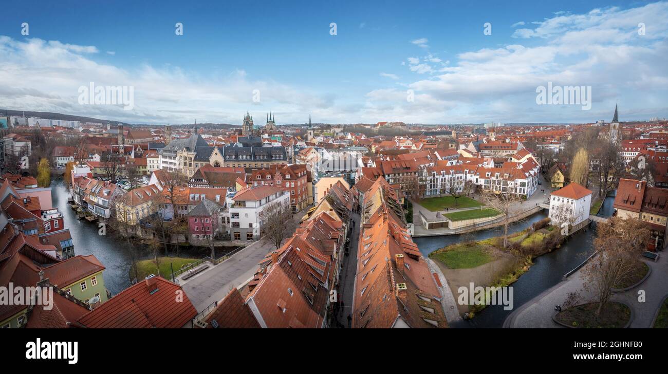 Vue panoramique aérienne de la ville d'Erfurt - Erfurt, Thuringe, Allemagne Banque D'Images