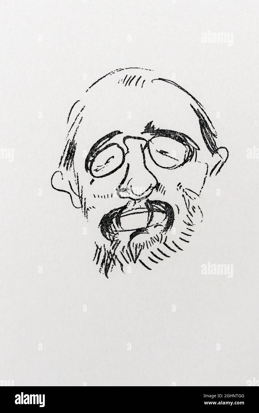 Caricature ludique autoportrait d'Henri Toulouse-Lautrec, 1864 - 1901, artiste postimpressionniste français. Banque D'Images