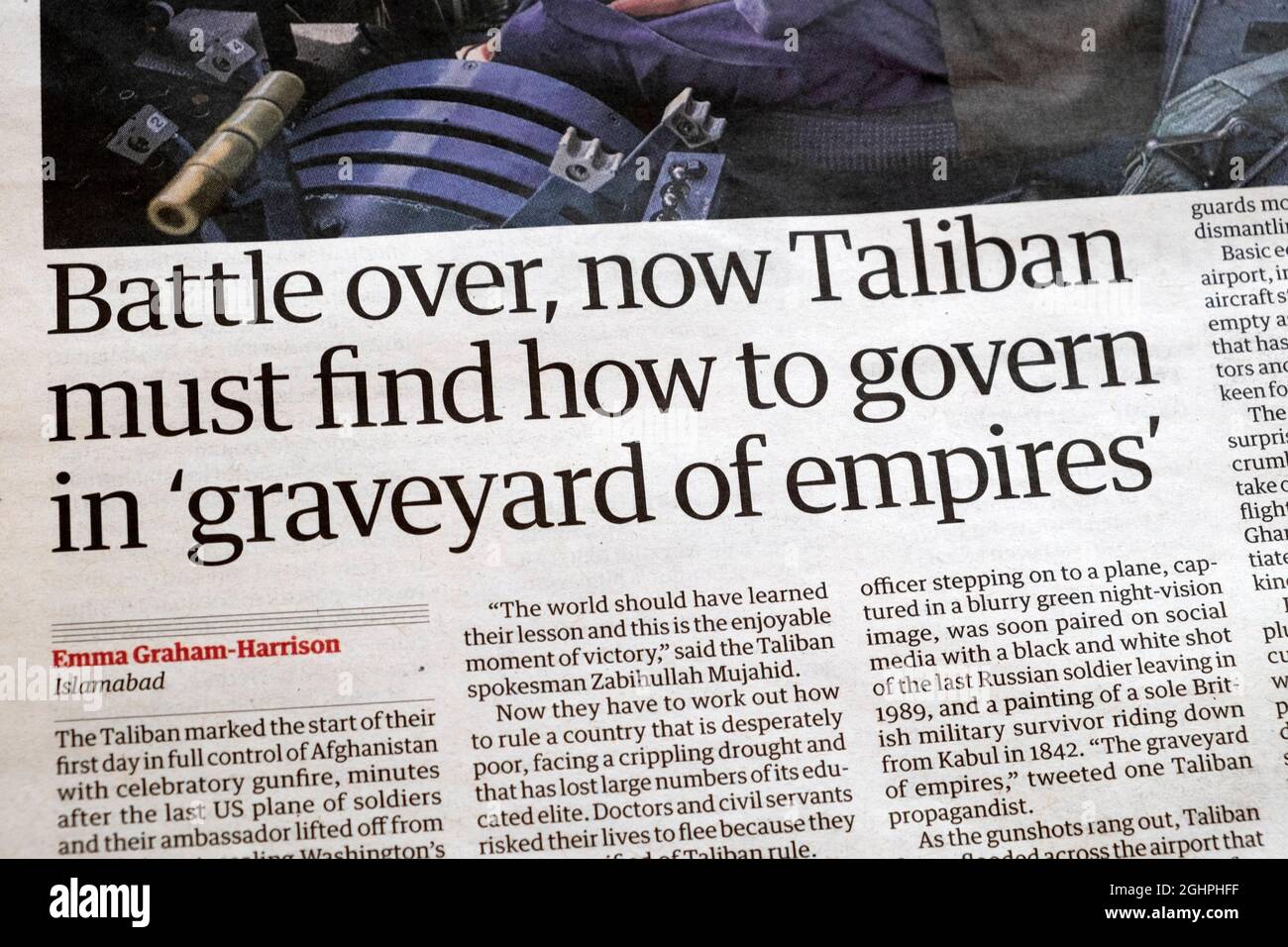Journal Guardian, article principal « Battle Over, Now Taliban must find how to Goveryard in 'Graveyard of Empires' » 01 septembre 2021 Londres Angleterre Royaume-Uni Banque D'Images