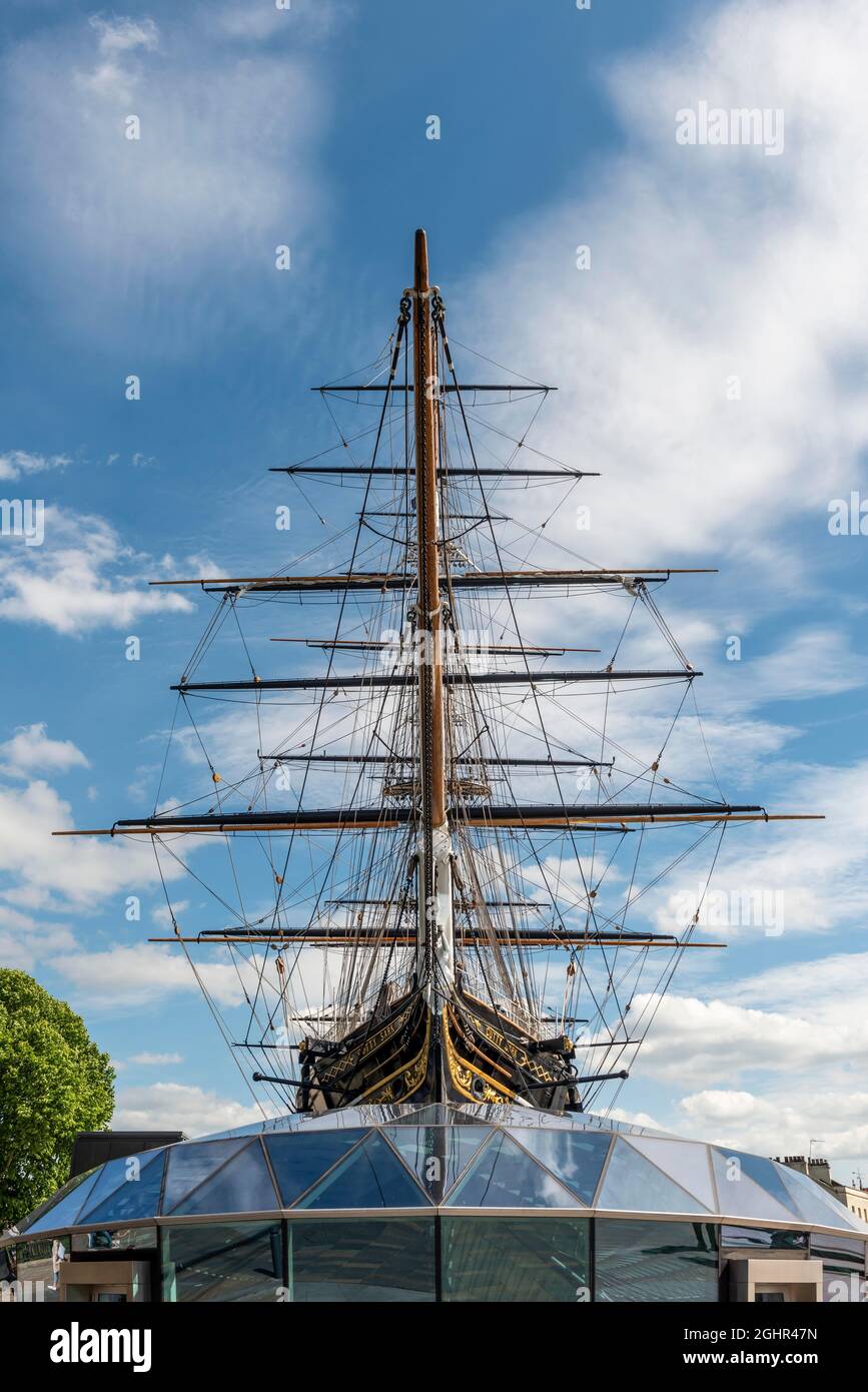 Ancien voilier, navire d'exposition avec musée, The Tea Clipper Cutty Sark, Greenwich, Londres, Angleterre, Grande-Bretagne Banque D'Images