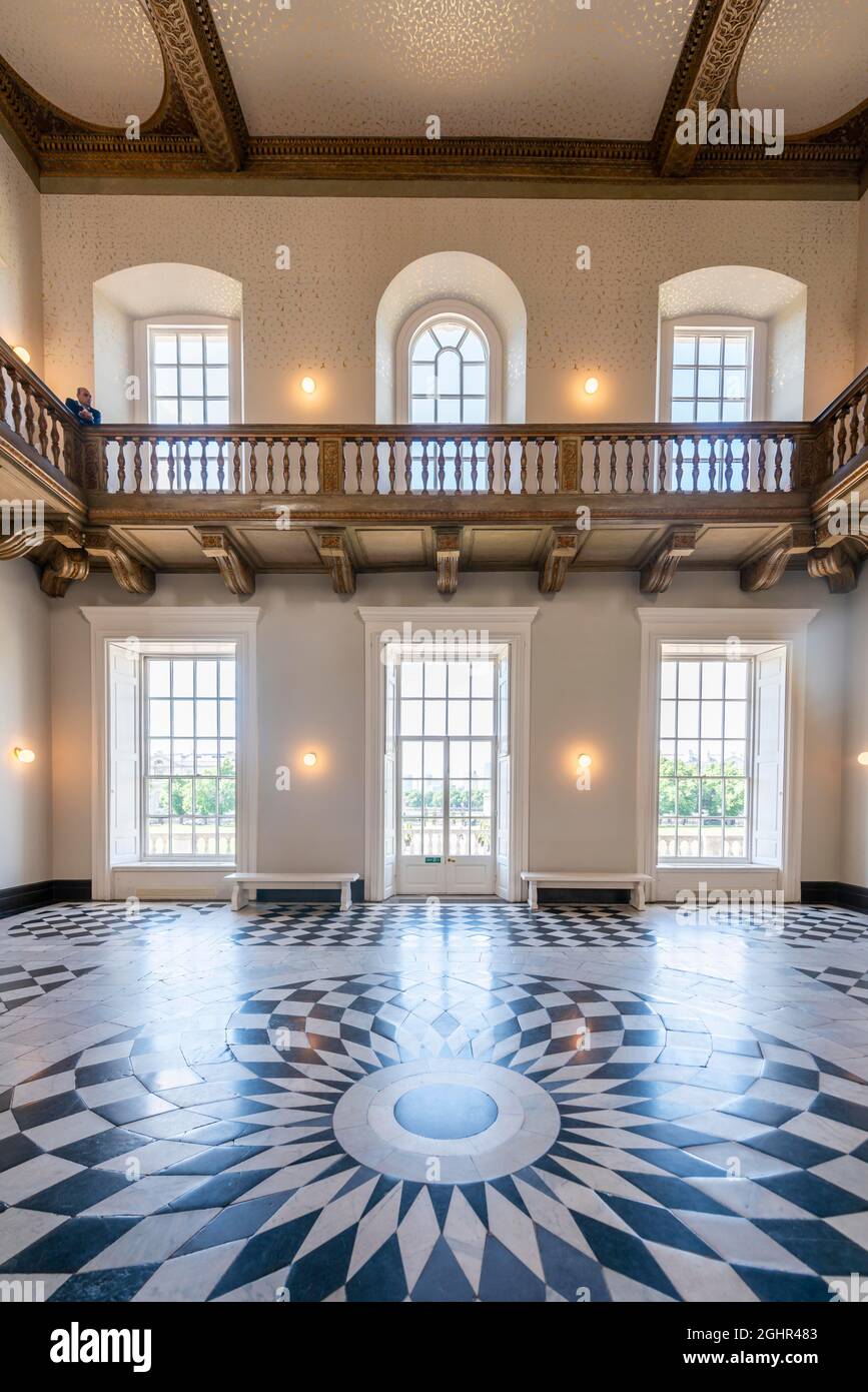 Hall avec plancher décoré, The Queens House, Greenwich, Londres, Angleterre, Royaume-Uni Banque D'Images