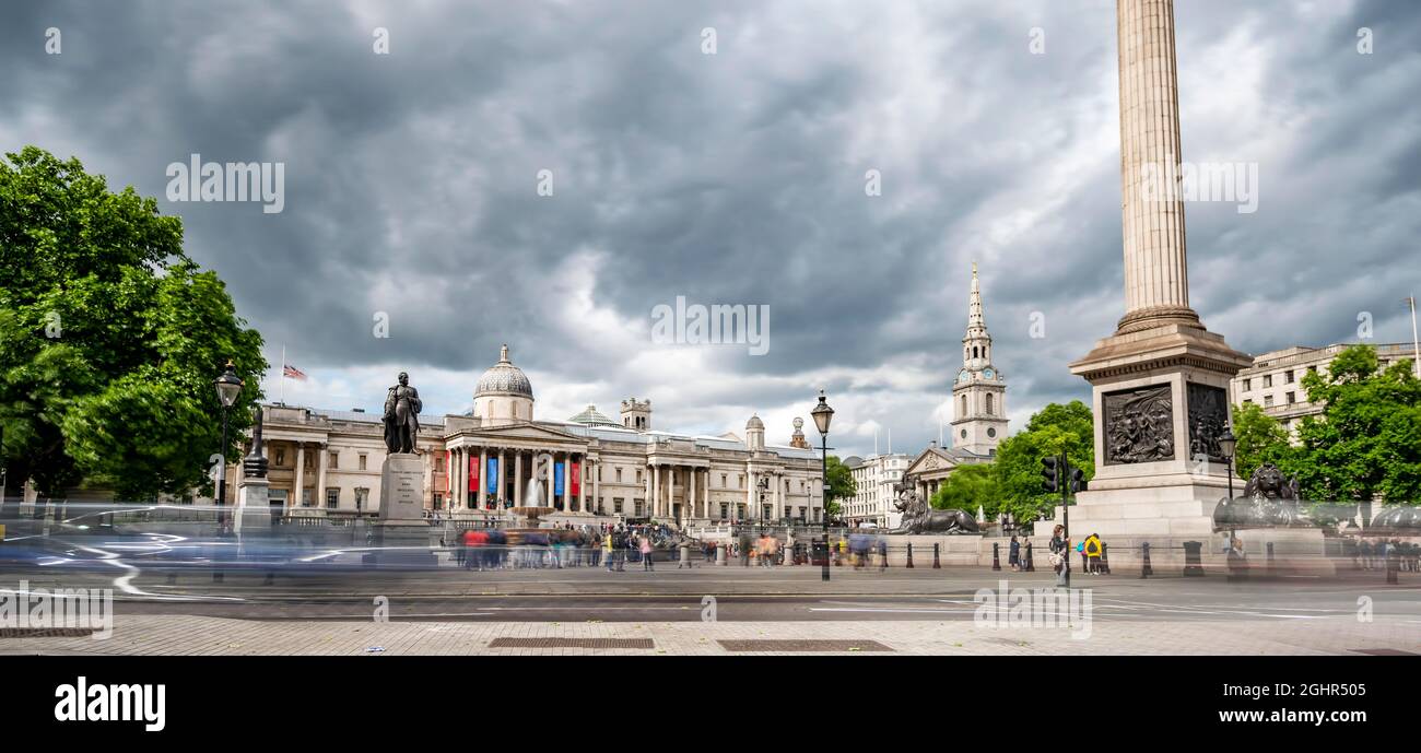 Trafalgar Square avec National Gallery et Church of St. Martin-in-the-Fields, Londres, Angleterre, Royaume-Uni Banque D'Images