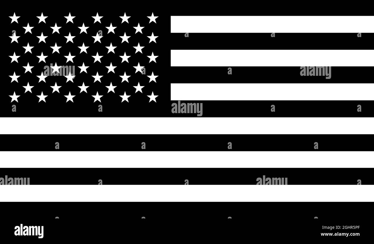 Vue de dessus du drapeau noir et blanc des États-Unis, pas de mât. Conception de plan, présentation. Arrière-plan drapeau. Banque D'Images