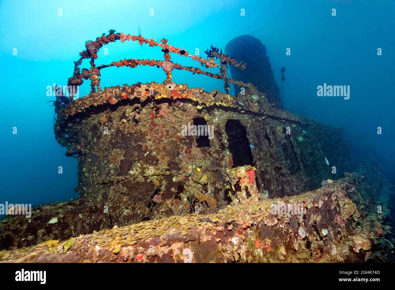 Pont, passage de roue, entonnoir derrière, remorqueur, épave, Naufrage, Virgen de Altagracia, Mer des Caraïbes près de Playa Sainte-Lucie, province de Camagueey Banque D'Images