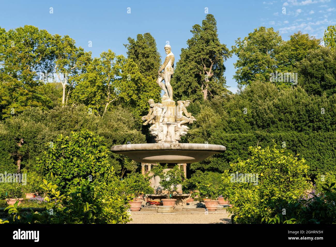 Fontana dell'Oceano, Fontaine océanique, sculpteur Jean de Boulogne appelé Giambologna, Giardino di Boboli, jardin Boboli avec Palazzo Pitti, Florence Banque D'Images